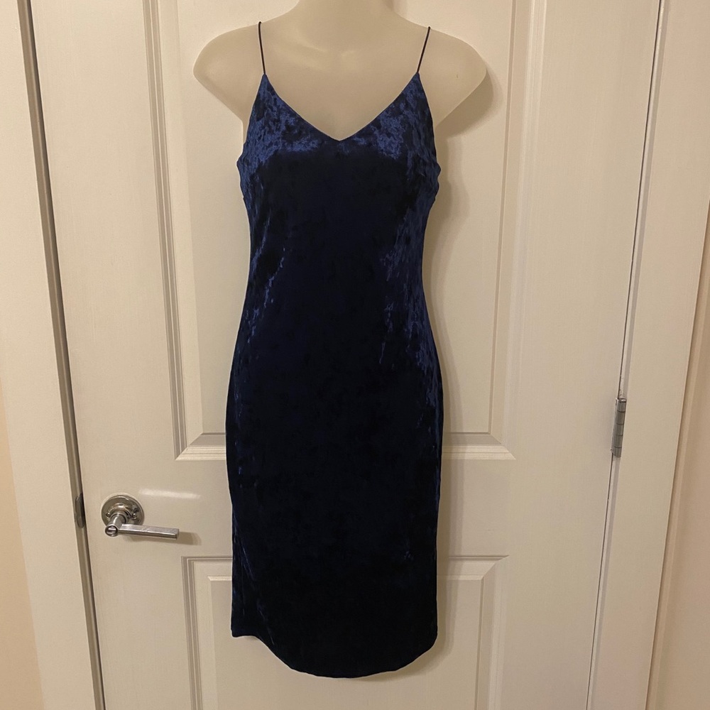 Blue Velour Midi Dress